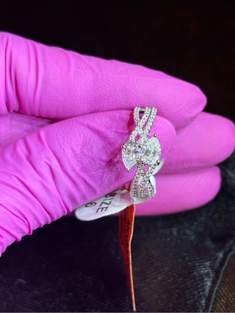 .925 Sterling Silver 1ct. VVS Moissanite Toi et Moi Style Pear-Cut Ring Size 6 - Picture 4 of 13